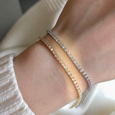 China BAOSHI Trendy Environmental Friendly Rhodium Gold Plated Classic Wedding Jewelry S925 Sterling Silver Tennis 2mm CZ Women Bracelet for sale