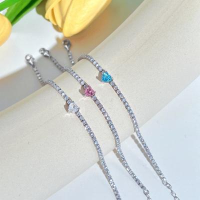 China Hot Selling S925 Female Heart Drill Tennis Sterling Silver High Carbon Bracelet Fine Jewelry Environmentally Friendly for sale