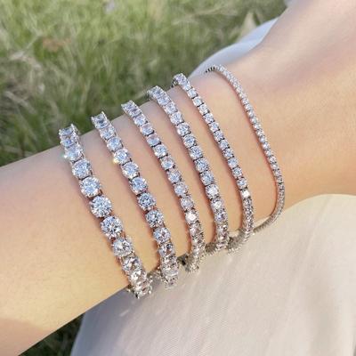 China Environmental friendly s925 Sterling Silver 2MM 3MM 4MM 5MM 6MM Full Diamond Inlaid Iced Out Cubic Geometric CZ Zirconia Tennis Chain Bracelet for sale