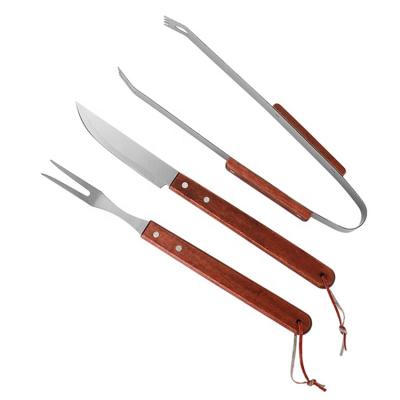 China JinHaiYue 3pcs Portable Easily Cleaned Outdoor Wooden Handle Stainless Steel Kitchen BBQ Accessories Grill Tool Kit for sale