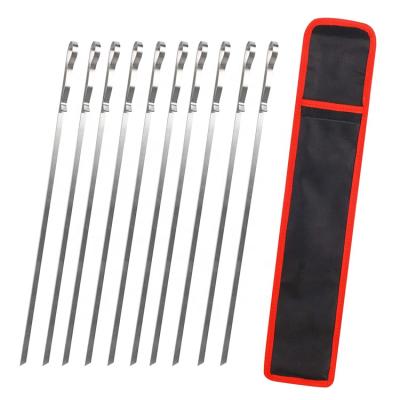 China Low MOQ 10pcs 17inch JinHaiYue Stainless Steel Easily Cleaned Acceptable Reusable BBQ BBQ Skewers for sale