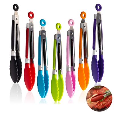 China Hot-selling Amazon Super Sustainable Kitchen Tool Stainless Steel With TPR Handle Silicone Food Head Tongs for sale