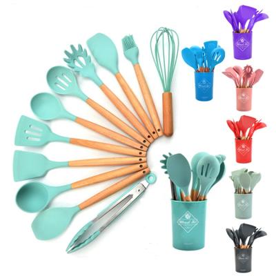 China Sustainable 12 Pieces In 1 Set Kitchen AccessoriesSilicone Kitchen Silicone Utensils With Wooden Handle for sale