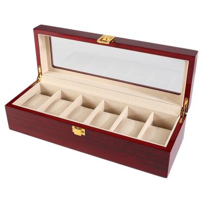 China Watch Box 6 Slot Fancy Cherry Wood Glossy Lacquered Jewelry Bracelet Watch Storage Box with Custions for sale