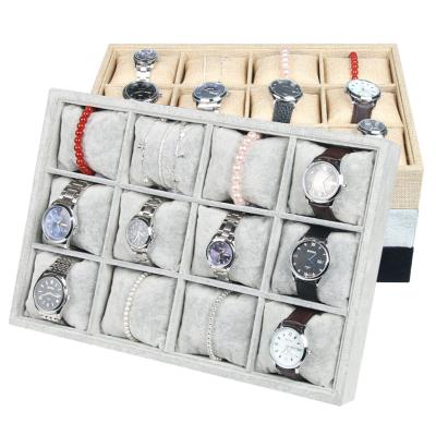 China Wholesale High Quality Tray Storage Box Organizer GRAY Velvet Watch Bracelet Jewelry Watch Strap Tray for sale