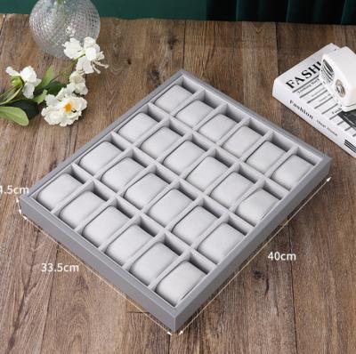 China Each Tray Is With 24 Fashionable Green Furs Uhren PU Gray Watch Display Organizer Tray Gehause Cushions 24 Grids for sale