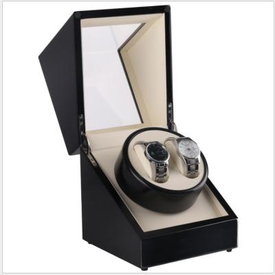 China Motor Watch Box In Stock Wholesale Black Lacquered 2 Slots Turning Wooden Automatic Watch Winder Box for sale