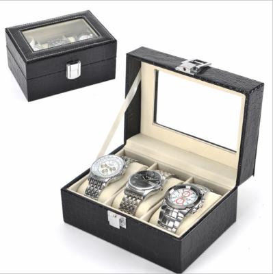 China Box With Cuff 3 Two Slots Design Storage Display Wrist Packaging Watch Box Beautiful PU Stone Leather Stand Wholesale Watch Box for sale