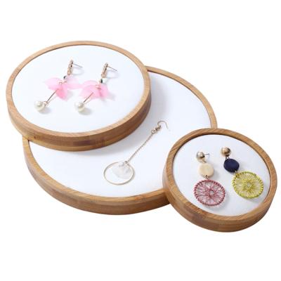 China For Displaying Jewelry Set 3 Pcs Per Set Bamboo Wood With Set Suede Jewelry Earrings Necklace Display Show Tray for sale