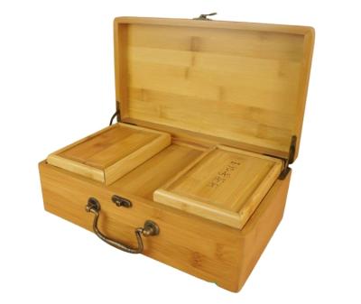 China Handmade Varnished Bamboo Timber MDF Tea Storage Lockable Custom Wood Display Rack Gift Box for sale