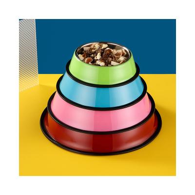 China Hot Selling Non-automatic Colored Cat Bowl Stainless Steel Pet Non-Slip Food Bowl Pet Drinking Dishes Round Non-Slip Pet Bowl for sale