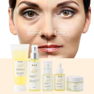 China Private Label Turmeric Skin Care Set Body Organic Skin Care Whitening Acne Repair Turmeric Sets Anti Serum Face Cream for sale