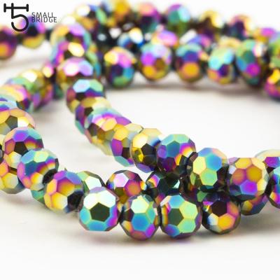 China Trendy 3 4 6 8mm Plated Round Crystal Beads Bracelet For Jewelry Making Diy For Women Faceted Loose Spacer Glass Beads for sale