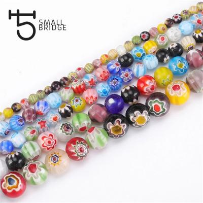 China 4 6 8 10mm Stripe Flower Trendy Lampwork Glass Bead For Jewelry Making Bracelet DIY Jewelry Findings Loose Smooth Round Beads for sale