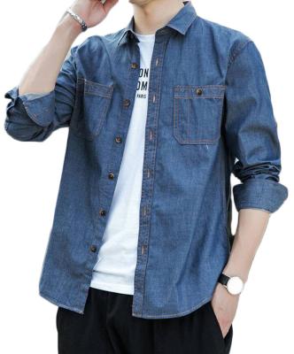 China Anti-pilling Hot Selling 100% Custom Logo Fashion Men's Daily Wear 2022 Spring Summer Men's Casual Shirt Cotton Denim Shirt for sale