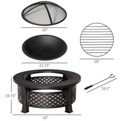 China Easily Assembled 32 Inch Large Steel Smokess Fire Pit With BBQ Outdoor Grill for sale