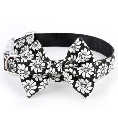 China Stocked Wholesale Leather Nylon Canvas Bow Tie Bowknot Dog Pet Collar for sale