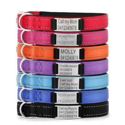 China Padded Reflective Nylon Neoprene Padded Personalized Engraved Dog Collar With ID Plate for sale