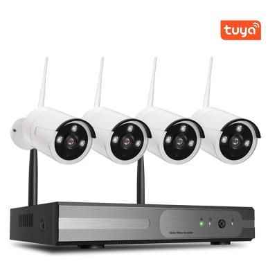 China NIGHT VISION Tuya Outdoor night vision surveillance cctv camera set 4ch IP WIFI nvr kit 1080P home wireless security camera system for sale