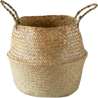 China High Quality Leather Handles Handmade Natural Plant Plankton Basket Storage Eco - Friendly for sale