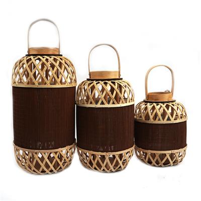 China Eco-Friendly Decor Candle Wicker Round Weave Bamboo Product Hot Sale Lantern for sale