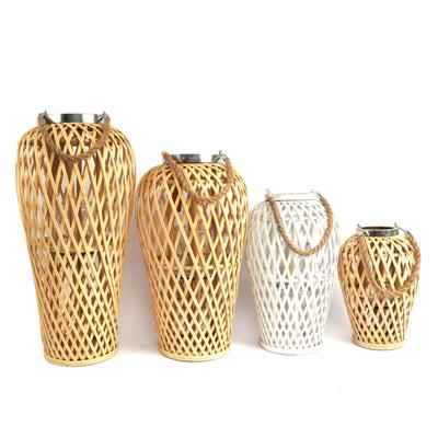 China Eco-friendly High Quality Eco-friendly Wicker Weave Wood Bamboo Red Round Candle Lantern Christmas for sale