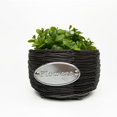 China New Design Willow Basket Plastic Planting Flower Pot for sale