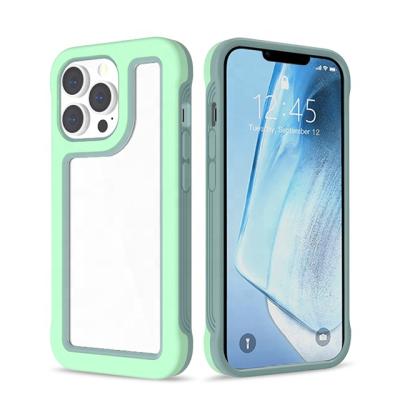 China 2021 Shockproof Transparent Color Frame Crystal Hard Back Shockproof Phone Protective Case For Iphone 13 Series for sale