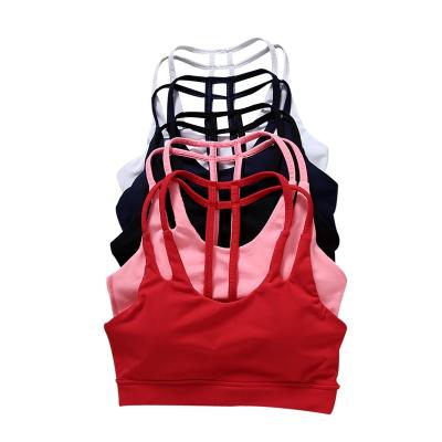 China Breathable Sexy Backless Lift Up Bra Gym Fitness Bra Patchwork Top Sports Invest Yoga Fail Top Women Training Sports Bras for sale