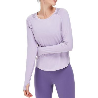 China Breathable Long Sleeve Crop Women Sport Top Shirts With Built In Soft Bra Neck Gym Shirts Sporty Sweatshirts for sale