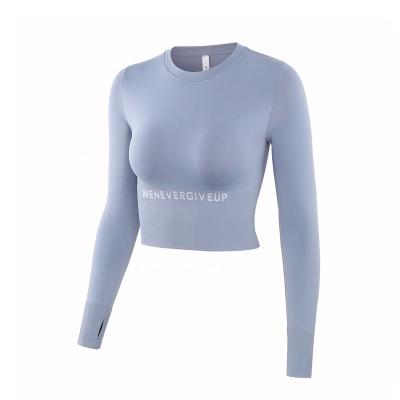 China Breathable Quick Dry Yoga Shirt Women Workout Active Wear Tops Long Sleeve Gym Fitness Sports Running Sportswear for sale