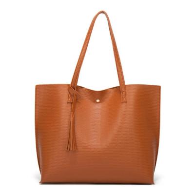 China Fashion Simple PU Leather Trim Tote Tassels Bag For Women Casual Shoulder Handbag Casual Shoulder Bag for sale