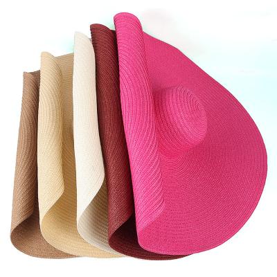 China Lady's Brim Straw Hat Packable Paper Hat Sun Summer Big Picture Beach Hat Oversized Sombrero Women's Brim Straw Hat for sale