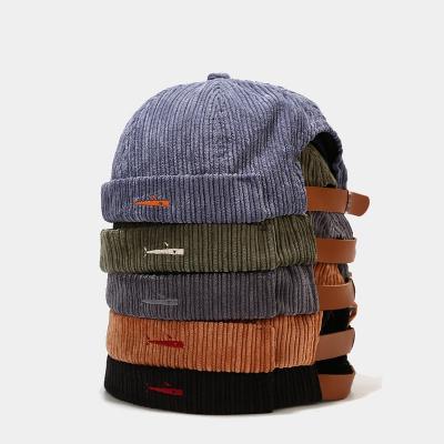 China COMMON Brim Adjustable Corduroy Hat Autumn Winter Retro Men Women Brimless Hats Rolled Cuff Men Docker Hats for sale