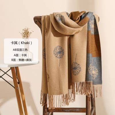 China Continuing Cashmere Warm Winter Thicken High Grade Soft Ladies Warm Double Sides Jacquard Tassel Scarf for sale