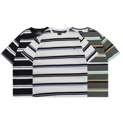 China 2022 New Fashion Stripe Summer Men's T-shirts Mens Stylish QUICK DRY Cotton Round Neck T-shirts Custom for sale