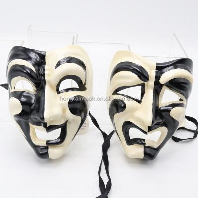 China Plastic Mask & Hot Selling Wholesale Hand Painted Scary Mask Sliver Link or Mask 2/Sets Elestic Tape Amazon Comedy and Tragedy Halloween Mask Horror Skull Masquerade Mask for sale