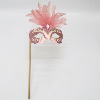 China Plastic Mask & Lightweight Hand Painted Plastic Handle Mask Feather Ribbon Tie Mask Bling Party Ball Mask for sale