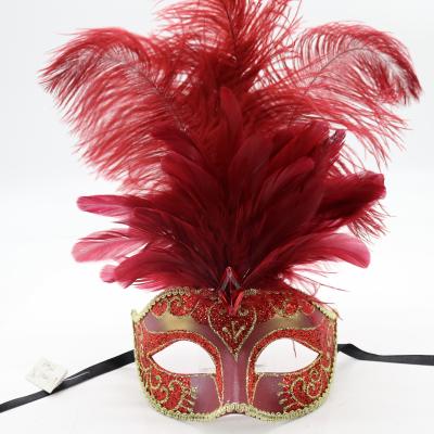 China Plastic Mask & Hand Painted Hot Seller Party Mask Amozon Wholesale Plastic Ribbon Tie Feather Mask Masquerade Party for sale