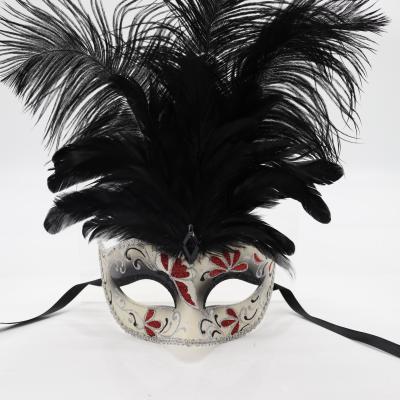 China Plastic Mask & Wholesale Venetian Ribbon Tie Feather Mask Venetian Wholesale High Quality Plastic Masquerade Party Hand Painted Hot Vendor Mask for sale