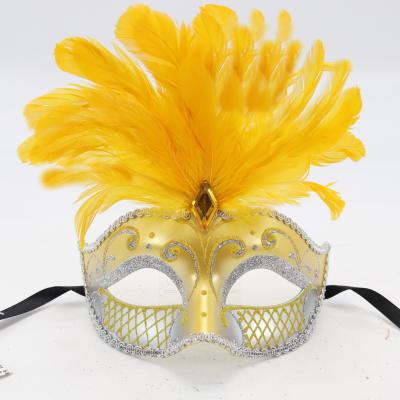 China Plastic Mask & Hot Vendor Bling Party Ball Mask Feather Ribbon Tie Masquerade Mask High Quality Plastic Lightweight Hand Painted Mask for sale