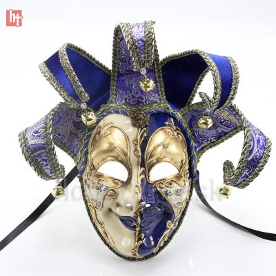 China Plastic Mask & Jester Mask Hand Painted Plastic A202148D Blue and Red Venetian Masquerade Ribbon Tie or Band for sale