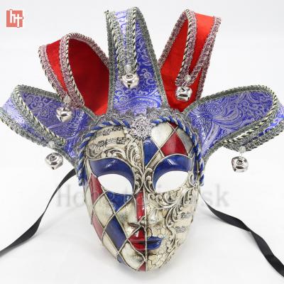 China Plastic Mask & A202161H Elestic Blue And Red Venetian Mask Jester Mask Hand Painted Plastic Masquerade Ribbon Tie Or Band for sale