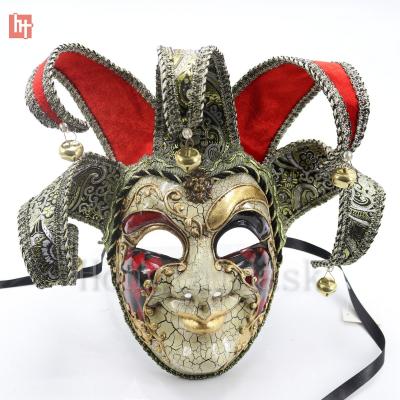 China Plastic Mask & Elestic Ribbon Tie or Band A202146A Gold and Jester Mask Hand Painted Plastic Red Venetian Masquerade for sale