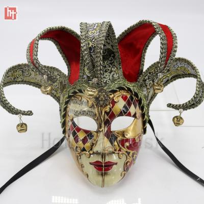 China Plastic Mask & Ribbon Tie or Tape A202166A Elestic Red and Gold Jester Mask Hand Painted Plastic Venetian Masquerade Mask for sale