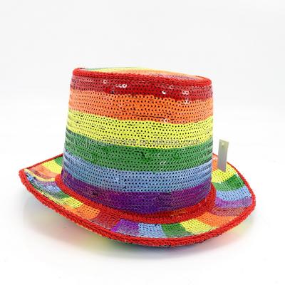 China High quality fabric & High Quality Sequin LGBTQ Rainbow Colors Gay And Weird Festival Lesbian Party Hat Sequin Hats For Pride Month Love Is Love Celebration for sale