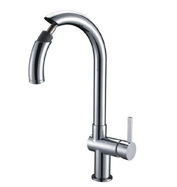 China 1 Hole Chrome Kitchen Sink Water Faucet Ceramic Kitchen Tap with Pull Out Spray for sale