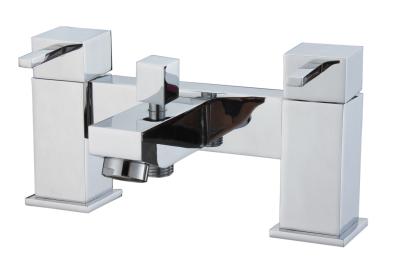 China Deck Mount Two Holes Bathroom Bathtub Mixer Faucet With Hand Shower for sale