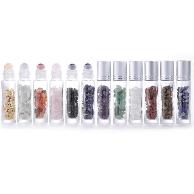 China Clear 10ml Essential Oils Gemstones Rollerball Cosmetic Hot Selling Transparent Glass Bottle For Perfume for sale