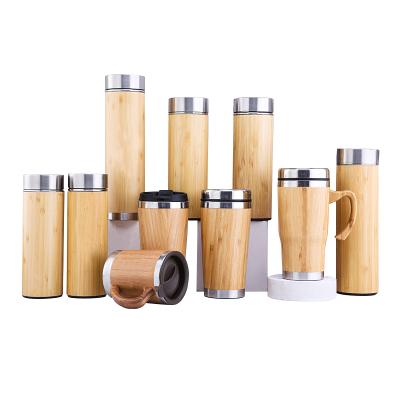 China Bamboo Reusable Mugs Sustainable Custom Logo Double Wall Travel Coffee Stainless Steel Bamboo Mug for sale